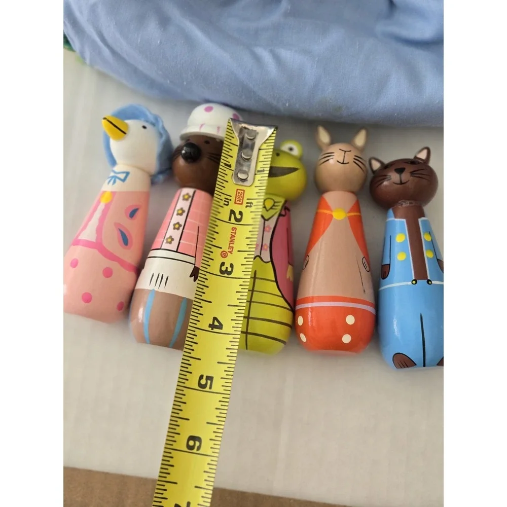 5 Peter Rabbit Wooden Skittles Beatrix Potter Orange Tree Toys W/ Pouch Cottage